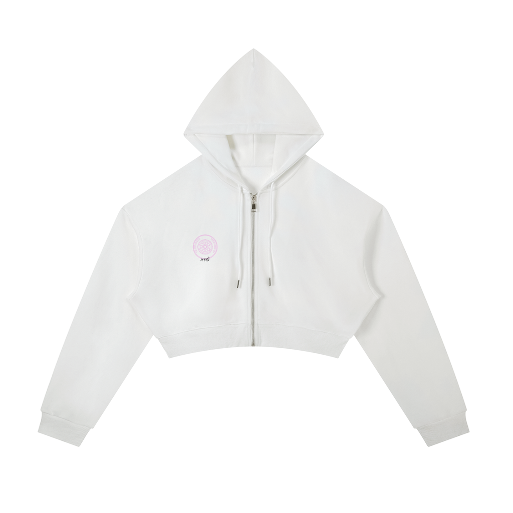 That race girl zip-up in white - front view - F1 women's cropped hoodie