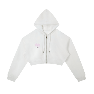 That race girl zip-up in white - front view - F1 women's cropped hoodie