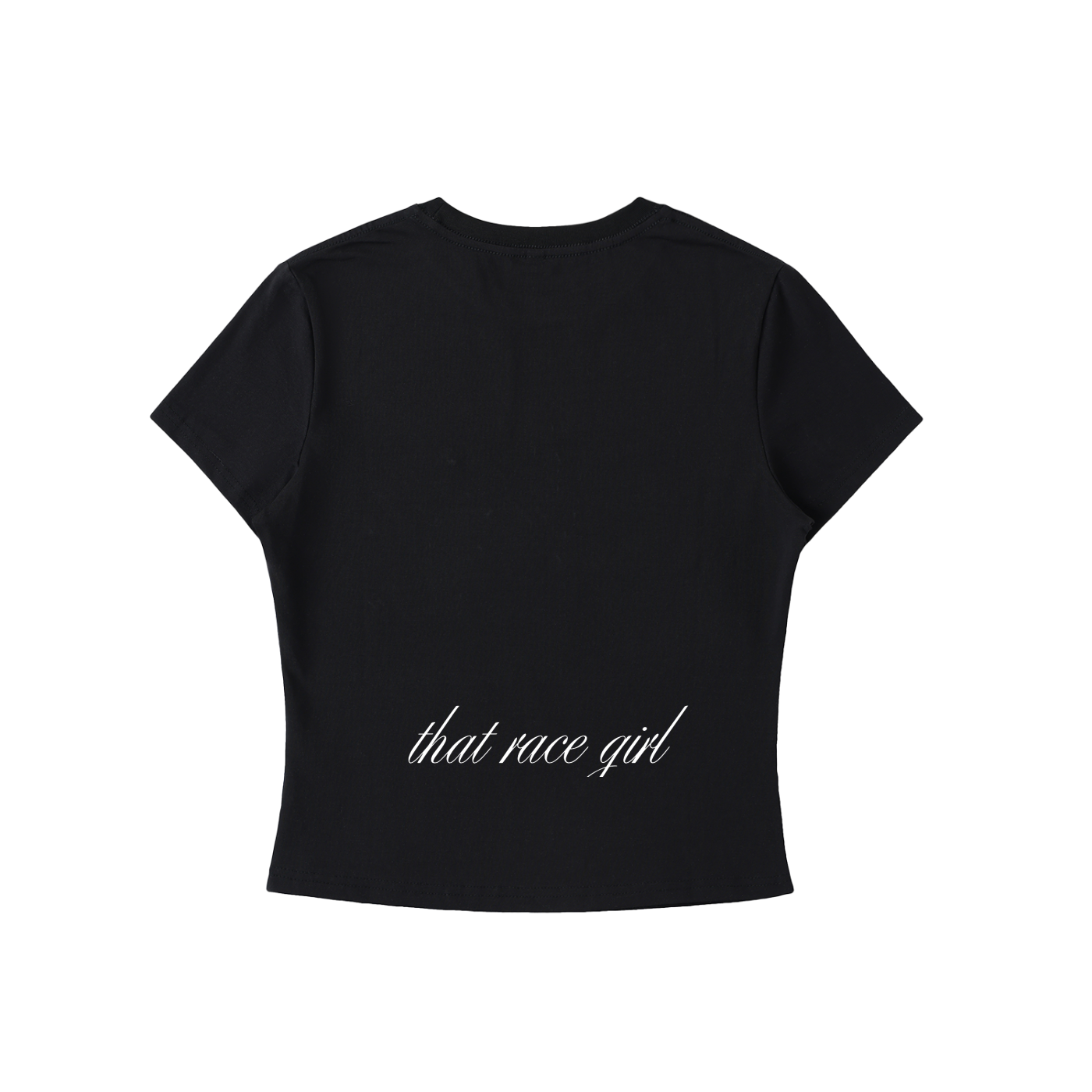 Monday to RACE bodycon tee in black - back view showing that race girl script - F1 women's fashion