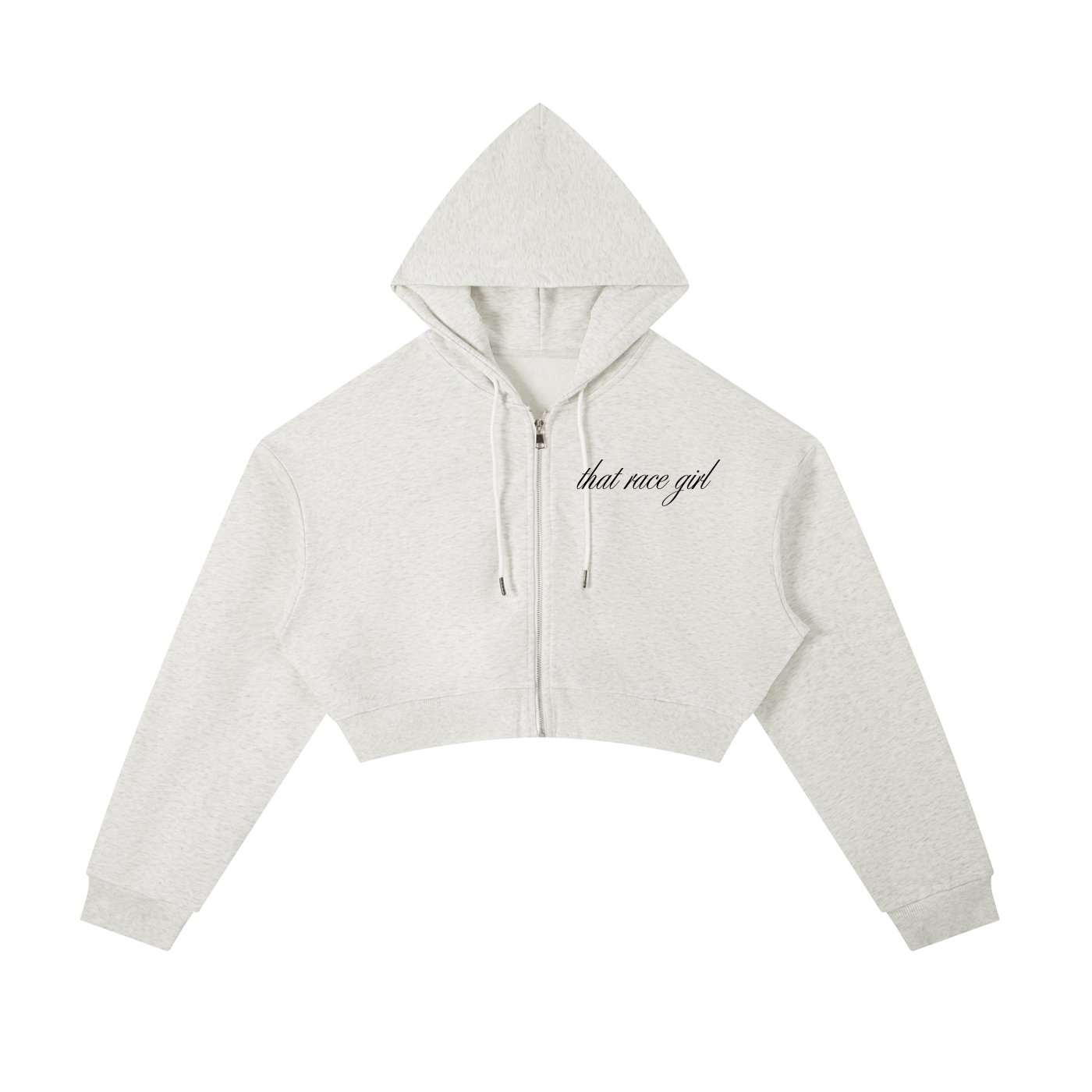 Monday to RACE cropped zip in oat gray - front view - F1 women's hoodie