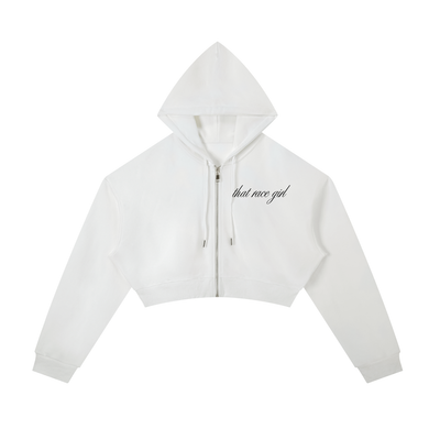 Monday to RACE cropped zip in white - front view - F1 women's hoodie