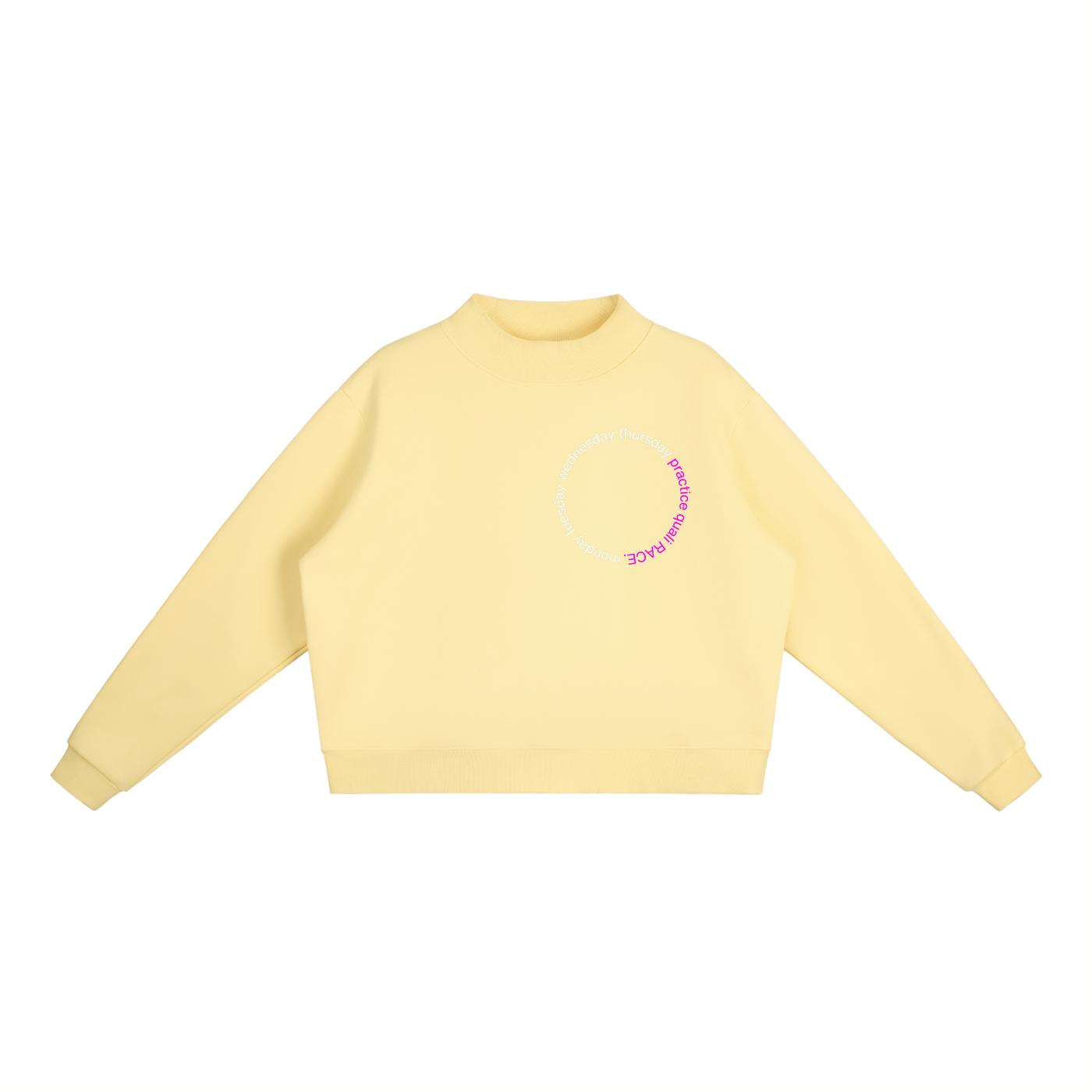 Monday to RACE mock-neck sweatshirt - lifestyle view - F1 women's fashion