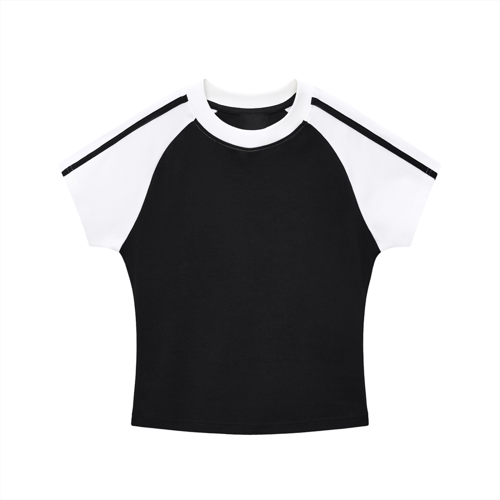 Car sketch raglan tee in black and white - front view - F1 women's t-shirt